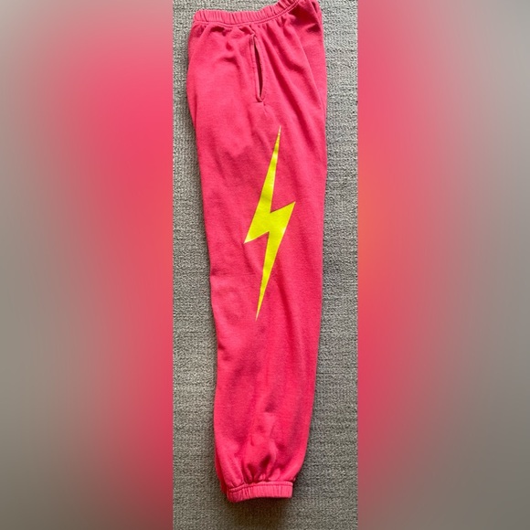 AVIATOR NATION Women’s Red/Pink Neon Bolt Sweatpants Joggers - Picture 6 of 13